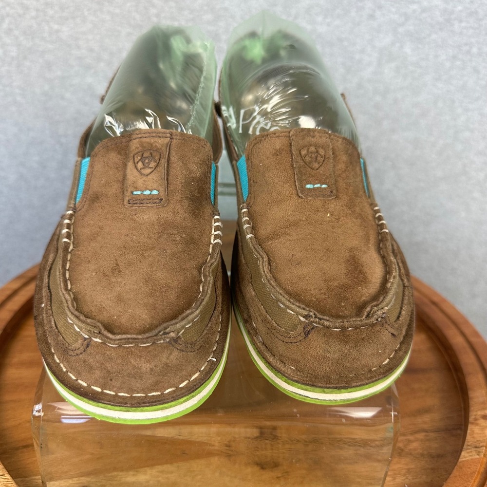 Ariat Cruiser Brown Suede Canvas Slip On Loafers Teal Lime Green Womens 7.5 - Picture 2 of 8